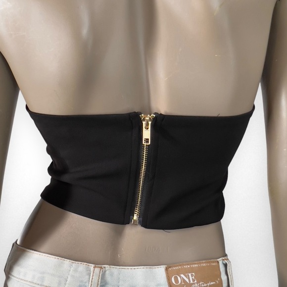 NWT NASTY GAL Small Cropped Strapless Seam Detail‎ Corset Black Top Summer - Picture 6 of 11